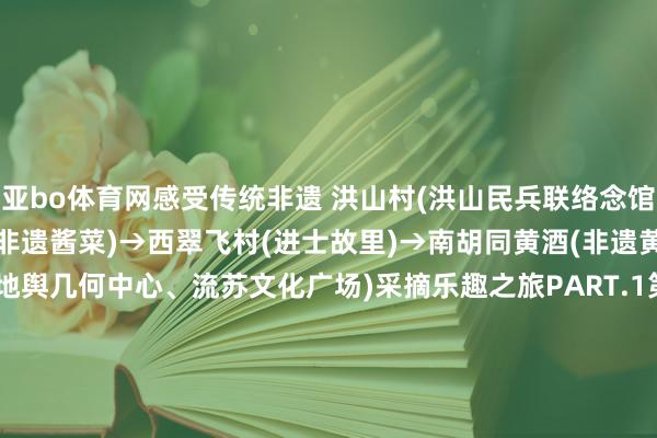 亚bo体育网感受传统非遗 洪山村(洪山民兵联络念馆)→鑫鑫酱菜、酱园酱菜(非遗酱菜)→西翠飞村(进士故里)→南胡同黄酒(非遗黄酒)→庙山村(山东省地舆几何中心、流苏文化广场)采摘乐趣之旅PART.1第1站:云南大理第 1站第1站:云南大理第 2站第1站:云南大理第 3站第1站:云南大理第 4站第1站:云南大理第 5站当然悦目之旅PART.2传统非遗之旅PART.3走进柳山看那铺满小镇的盎然春色赏花